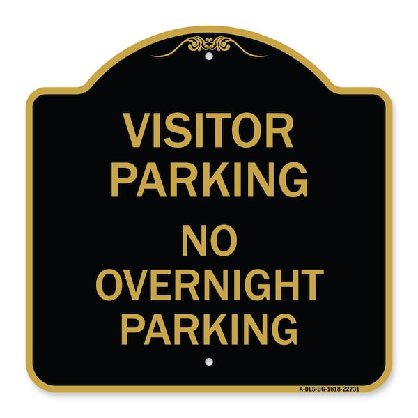 Visitor Parking No Overnight Parking, Black & Gold Aluminum Sign, 18" x 18", BG-1818-22731